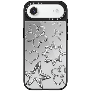 image:imageCASETiFY for iPhone 17 Case  Metallic Glaze MagSafe Compatible  ScratchResistant  Reflective  49 ft Drop Protection  Audio Cassette  Silver On BlackChrome Doodles