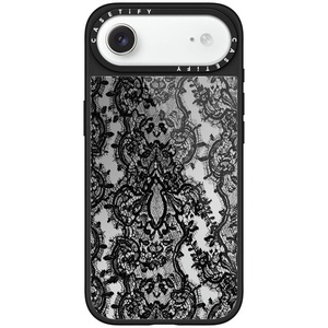 image:imageCASETiFY for iPhone 17 Case  Metallic Glaze MagSafe Compatible  ScratchResistant  Reflective  49 ft Drop Protection  Audio Cassette  Silver On BlackLace Pattern
