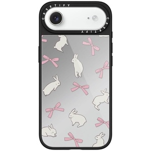 image:imageCASETiFY for iPhone 17 Case  Metallic Glaze MagSafe Compatible  ScratchResistant  Reflective  49 ft Drop Protection  Audio Cassette  Silver On BlackRabbit Ribbon
