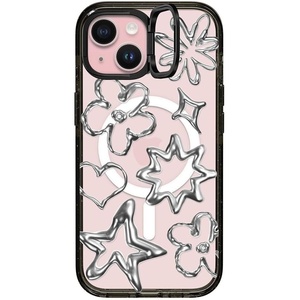 image:imageCASETiFY for iPhone 15 Pro Max Case  Impact Ring Stand MagSafe Compatible  Kickstand  66 ft 3x Military Grade Drop Protection  Beary Sweet  BlackChrome Doodles
