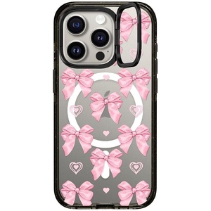 image:imageCASETiFY for iPhone 15 Pro Max Case  Impact Ring Stand MagSafe Compatible  Kickstand  66 ft 3x Military Grade Drop Protection  Beary Sweet  BlackPink Bows