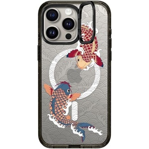 image:imageCASETiFY for iPhone 15 Pro Max Case  Impact Ring Stand MagSafe Compatible  Kickstand  66 ft 3x Military Grade Drop Protection  Beary Sweet  Blackkoi fish Japanese tattoo style transparent pattern